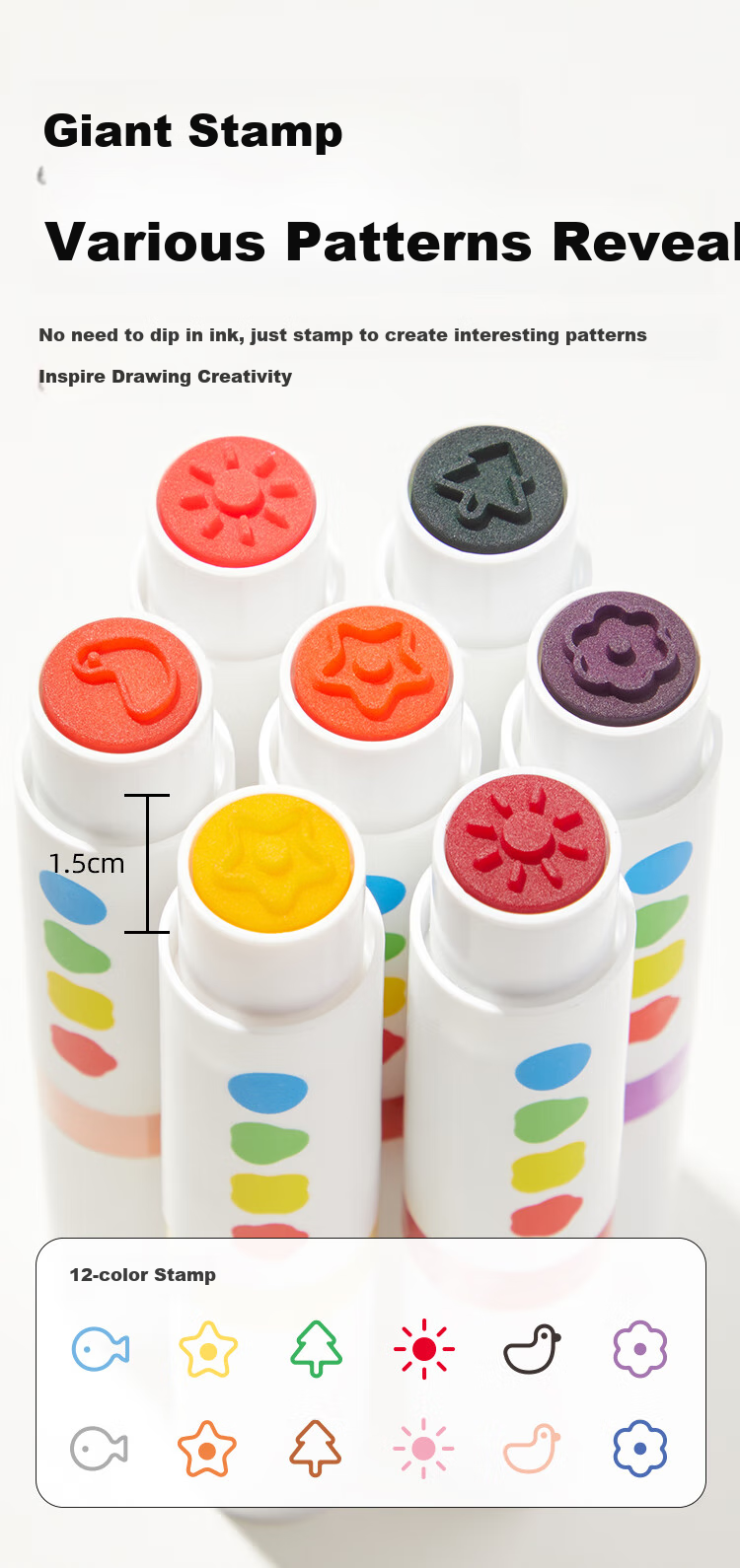 MiDeer Children's Round Tip Watercolor Markers, Dual-Tip Stamp Pen, Washable Drawing Pens with Cap, Stamp Painting Tool - 6 Colors [Upgraded Stamp Version] Watercolor Markers 2