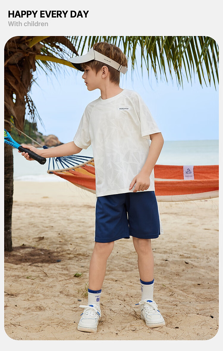 ASK JUNIOR Children's Clothing Set, Boys' Summer Outfit, Cool Thin Short-Sleeve T-Shirt And Shorts, Running Sports Two-Piece Set, Blue 7
