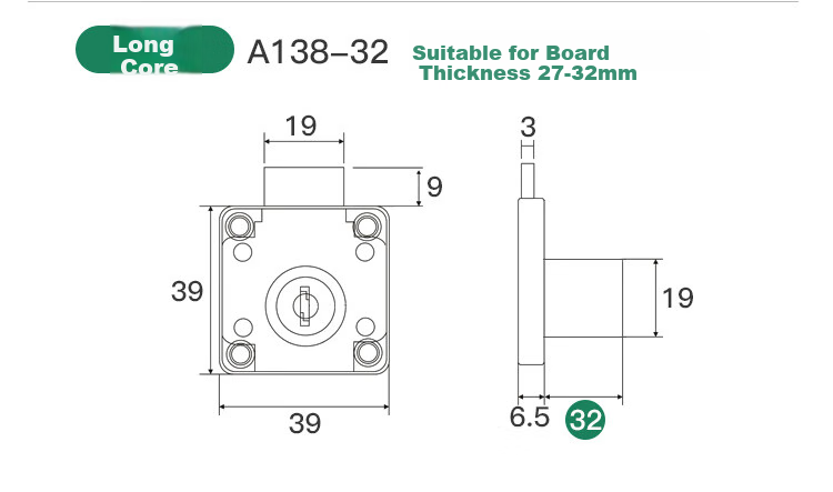 GUTE Drawer Lock, Alloy Flat Head, Office Cabinet Lock, 22mm 7