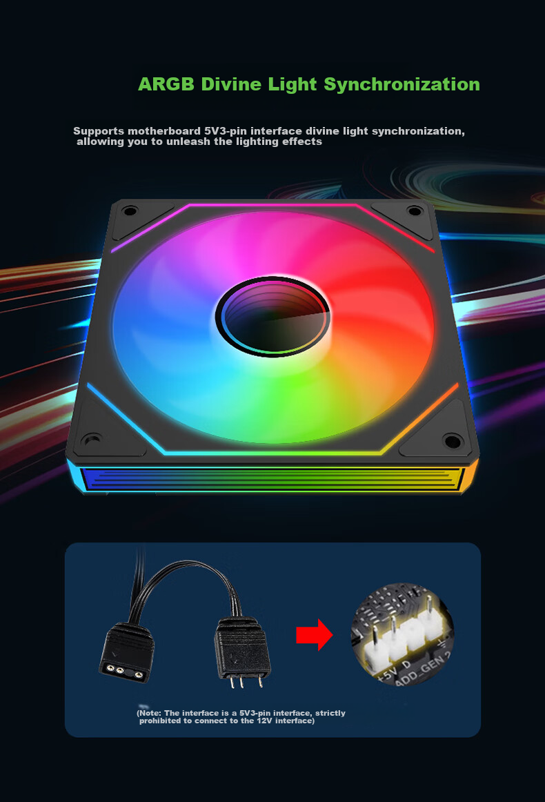 BUBALUS Mirror World Anti-Leaf Reverse ARGB Fan, 12CM Infinite Mirror Colorful Case Cooling Fan, 4PIN PWM Intelligent Temperature-Controlled Speed Adjustable Fa 4