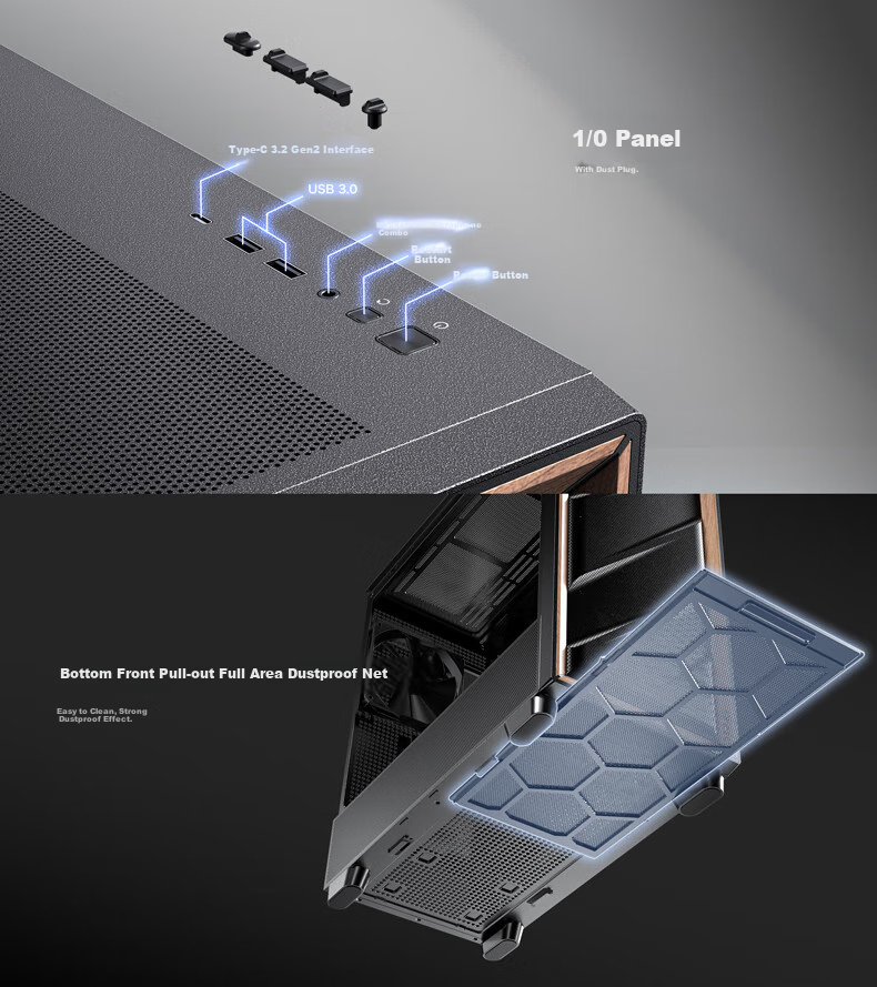 Antec FLUX Case Computer Tower Glass Side Panel/solid Wood Appearance/powerful Cooling/FLUX Airflow Patent/standard 5 Fans /Dual 360/E-ATX 7