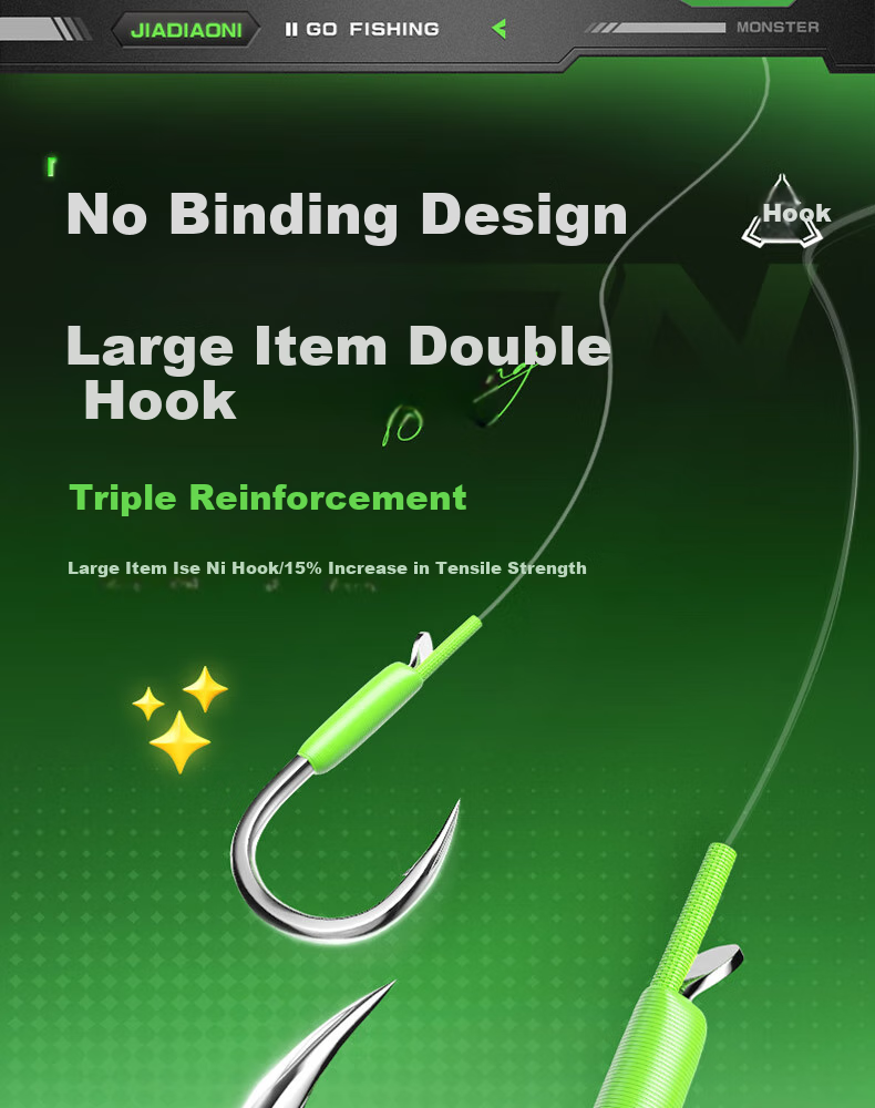 JIADIAONI Pre-Tied Double Hook Fishing Line Set for Big Fish, Suitable for Grass Carp, Silver Carp, Bighead Carp And Giant Fish, Hook Size 10#5 1