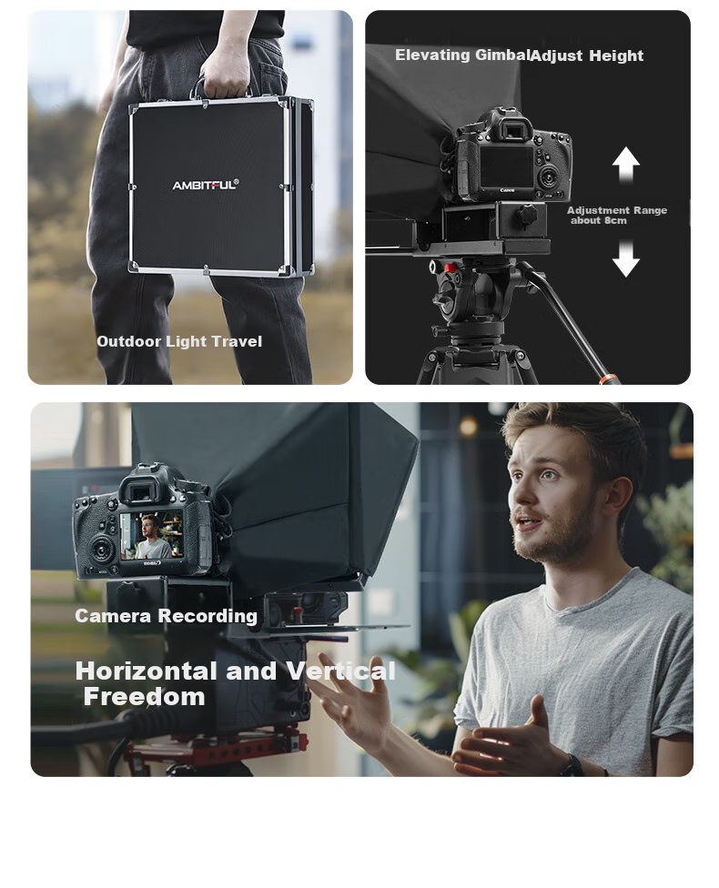 AMBITFUL T14Pro Large Screen Teleprompter Host Phone Tablet DSLR Mirrorless Camera Portable Teleprompter Video Recording Prompt Subtitle Live Streaming Interview Gaffe-Fixing Device 3