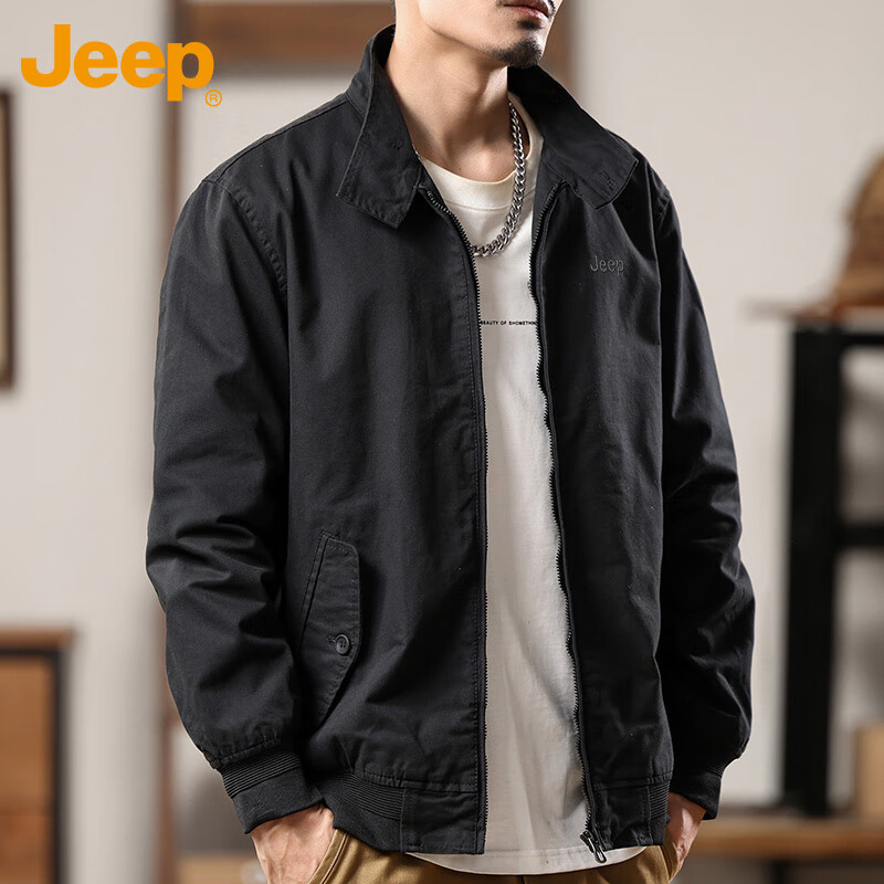 Мужская куртка JEEP, осенне-зимняя, с воротником-стойкой, свободная трендовая повседневная одежда, черная, размер M