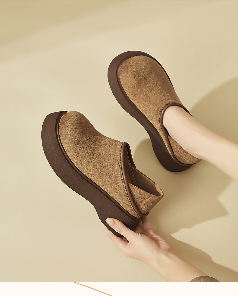 DAPHNE Women's Single Shoes, Fashionable Thick-Soled Retro Two-Way Birkenstock-Style Shoes, Soft-Bottom Versatile Slip-On Women's Shoes, Camel Color Single Lining, Size 35 2