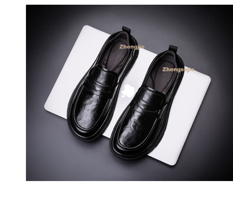 Zhengtai British Men's Leather Shoes, Thick-Soled Heightening Breathable Loafers, Business Casual Leather Shoes for Men, JZ0210, Black, Size 42 8