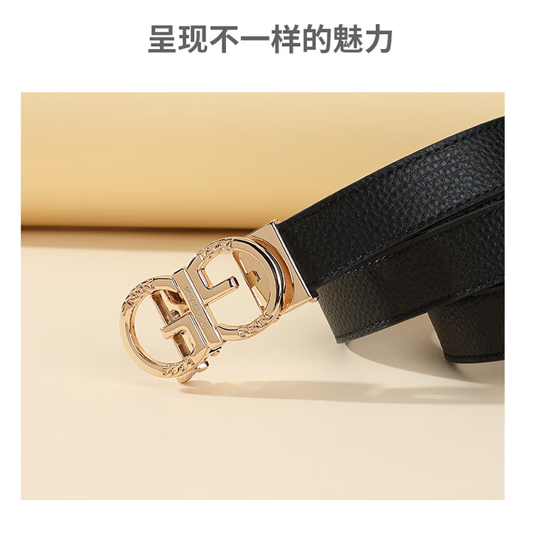 CROCODILE Top-Grain Leather Fashion Belt for Women, Automatic Buckle, Exquisite And Minimalist Waist Belt T3797 Black Gift Box Set 3