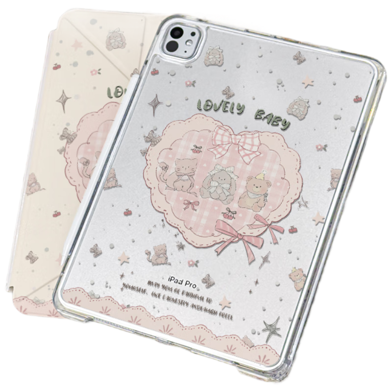 RBP Compatible with 2025 IPad 11/10th Gen Protective Case, A16 Chip Tablet Cover Upgraded 3Y Sliding Track Detachable Crystal Clear Acrylic Shockproof Anti-Bend - Vintage Sweetheart