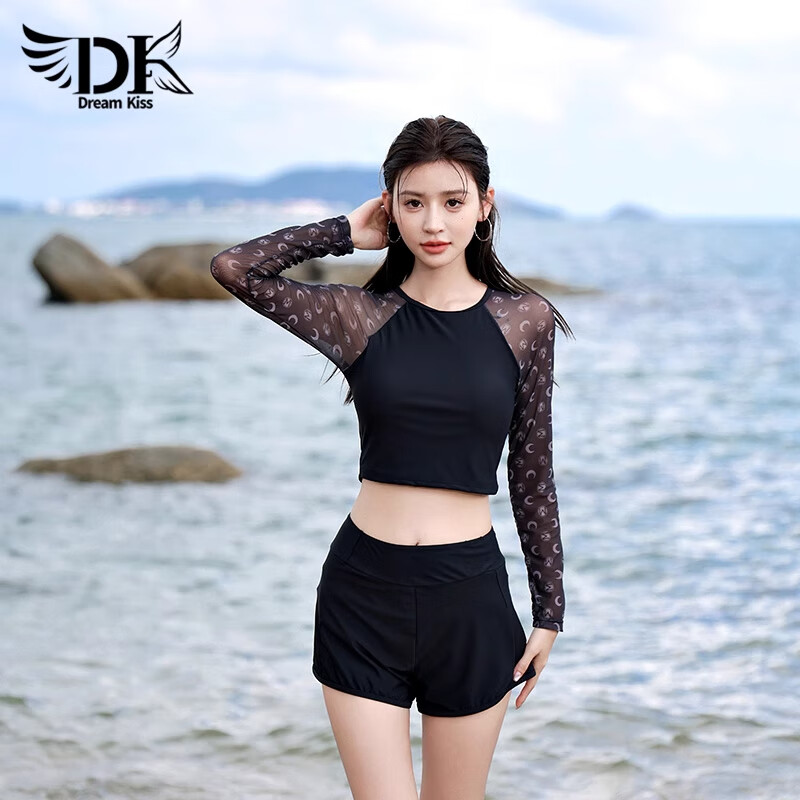 DK Women's New Sexy Two-Piece Swimsuit with Boyshort Bottom, Tummy Control Slimming Long Sleeve for Swimming Pool And Hot Springs XL