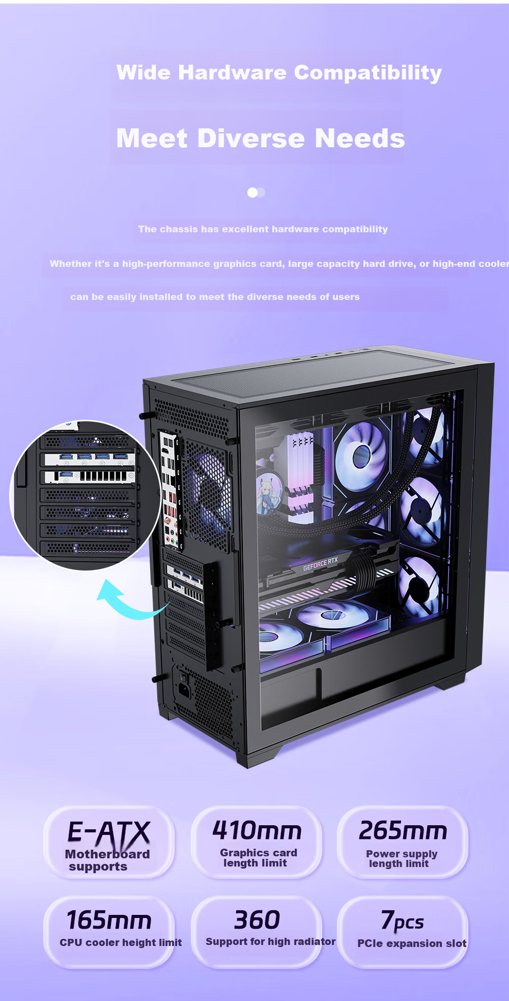 Thermaltake (Tt) Steel Shadow Wind S Black Case Water-Cooled Computer Tower (Supports EATX/Tempered Glass Side Panel/Supports 360mm Water Cooling/High Compatibility/4090 Graphics Card) 7