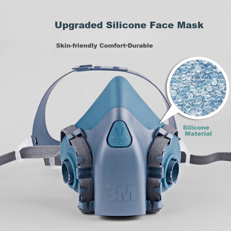 3M 7502 Silicone Gas Mask Medium Size, Dual-Use for Dust And Toxic Gases, Protects Against Dust, Formaldehyde, Pesticides, Paint Spraying, Filter Cartridge Not Included, Firefighting Mask