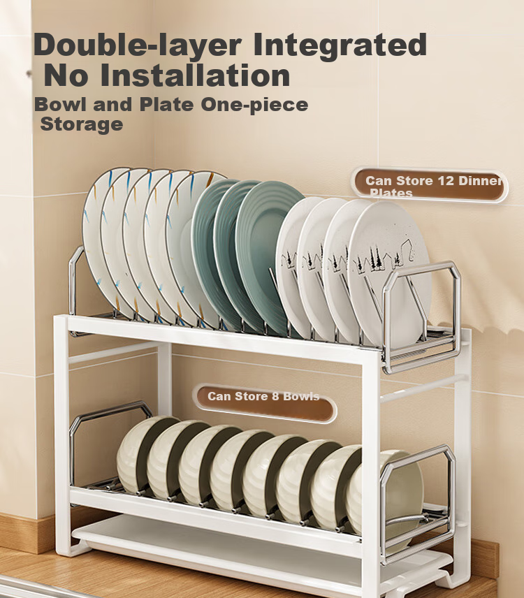 Shengxitao Stainless Steel Bowl And Plate Rack, Pull-Out Kitchen Dish Storage Shelf, Cabinet Draining Rack, Dish Organizer 8