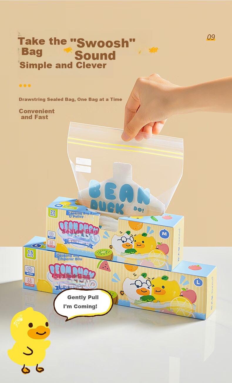 COOKER KING Food-Grade Heat-Resistant Sealed Bags, Large/medium/small Combo Pack, 110 Count, Thickened Fresh-Keeping Self-Sealing Bags, Little Yellow Duck Co-Branded 11