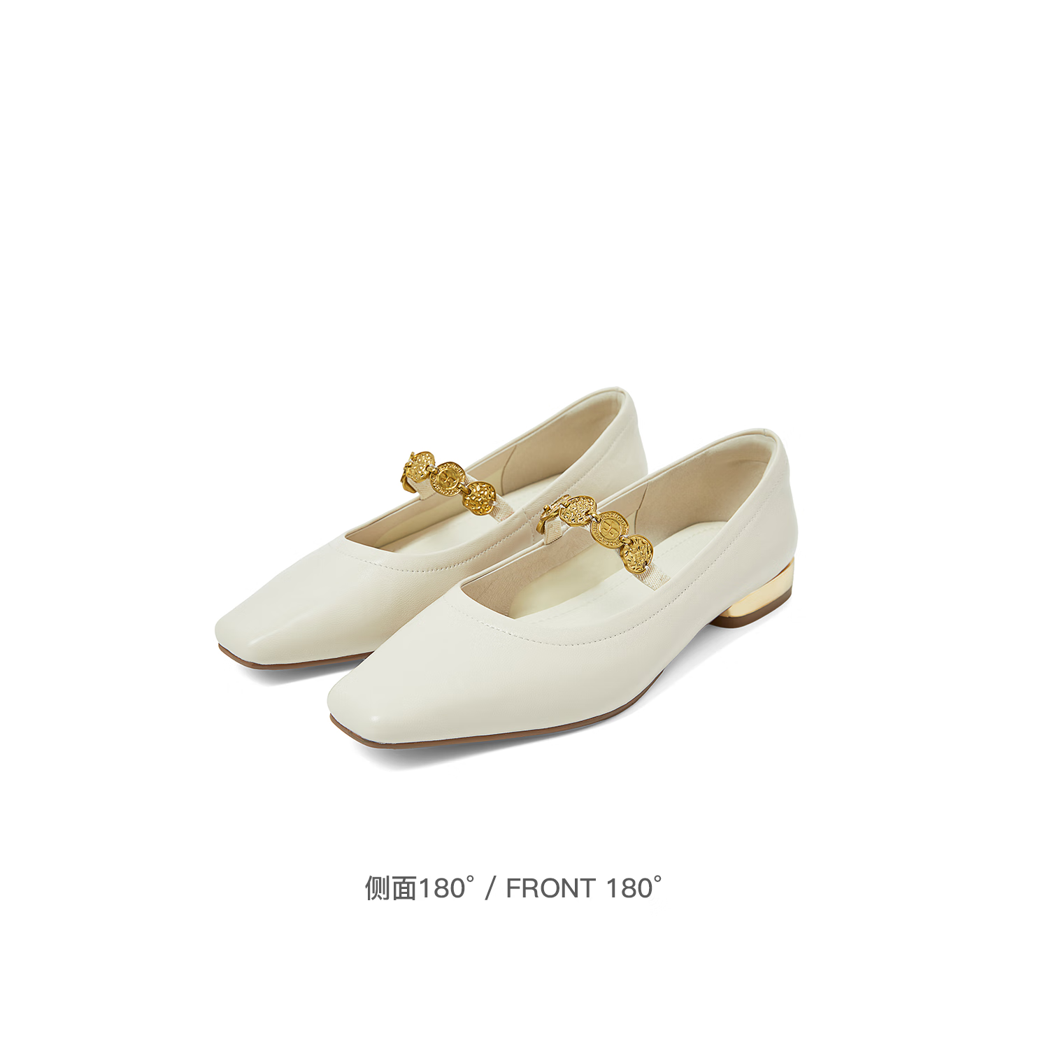 COMELY Low-Heel Mary Jane Shoes for Women, Spring New Style Retro Gold Coin Square Toe Multi-Bead Shoes, Sheepskin Velvet Shoes, Brown, Size 34 11