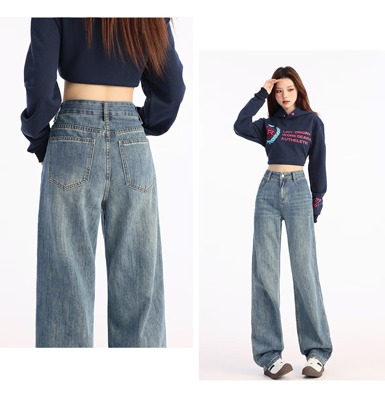 Pierre Cardin Women's Winter Denim Jeans Simple Soft Breathable Casual Slim Fit Straight Wide Leg Retro Blue M 22