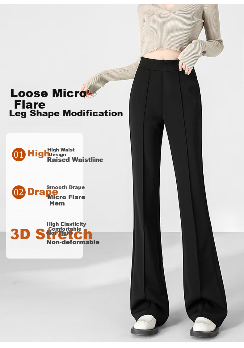 LangSha Women's Spring Thin High-Waist Slim Flared Trousers Casual Draped Long Pants 4