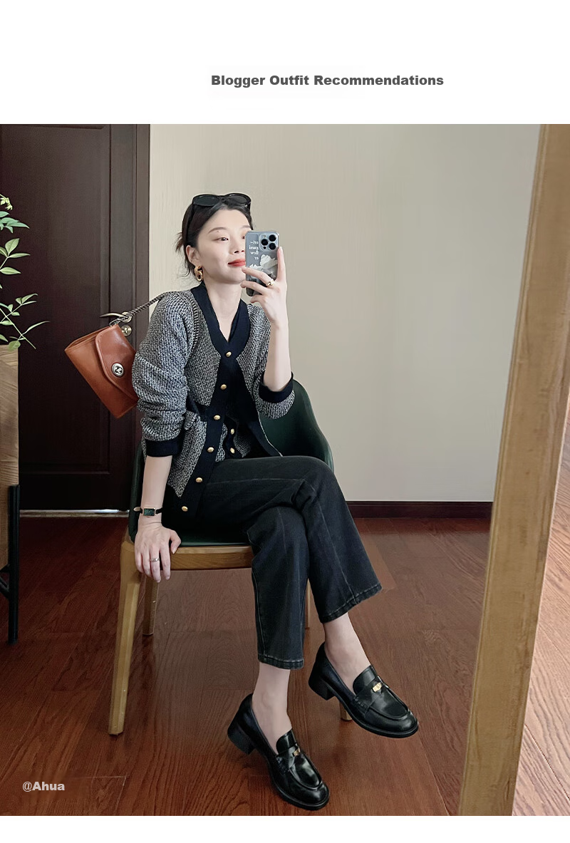 73Hours Celebrity-Inspired Women's Shoes, Wind Dile Zhang New Style Coin Loafers, Chunky Heel Leather Shoes, Fashionable Casual Women's Footwear 8