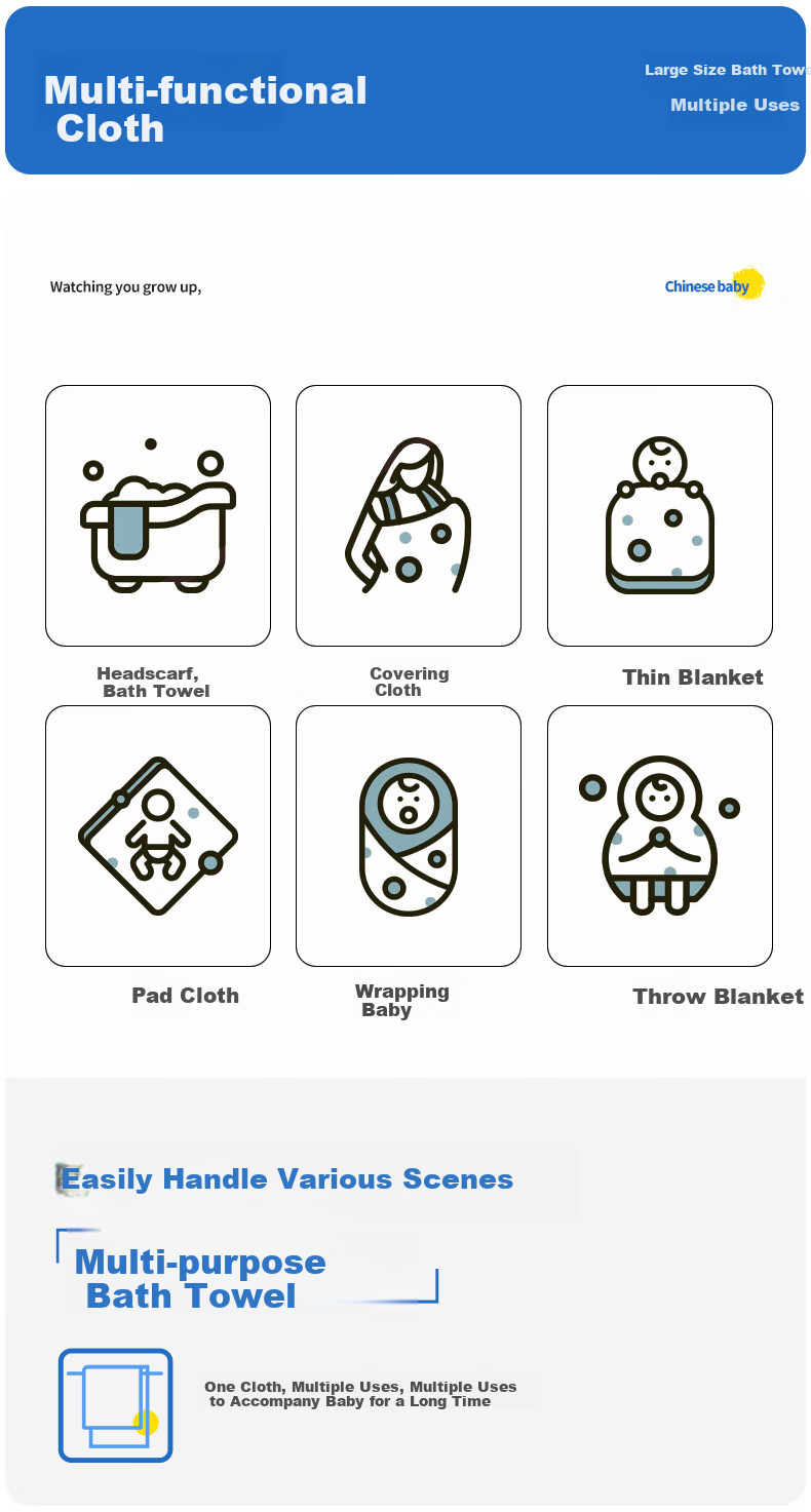 Nanjiren Baby Bath Towel, Pure Cotton, Dense Gauze Bath Towel, Wrap Towel, Newborn Children's Large Towel, 110*110CM 10