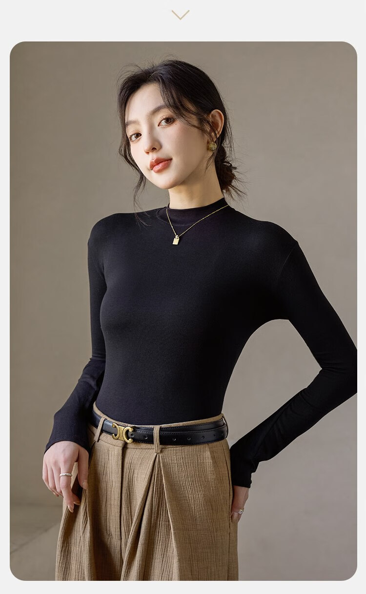 LangSha Warm Top, Black Semi-Turtleneck Base Layer for Women, Spring And Summer Inner Wear, Antibacterial And Anti-Mite Long-Sleeve Mid-Collar Winter Thin T-Shirt 12