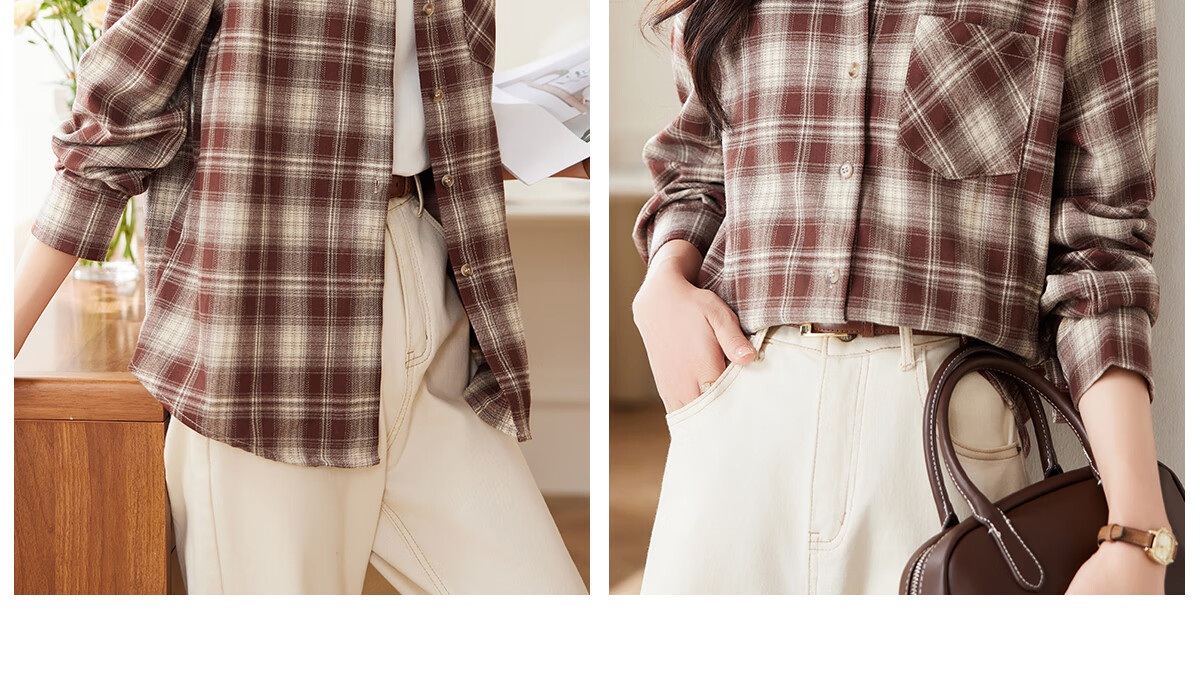 PinCai Women's Plaid Long Sleeve Shirt Spring Autumn Stylish Loose Vintage Versatile Blouse P143C2009 23