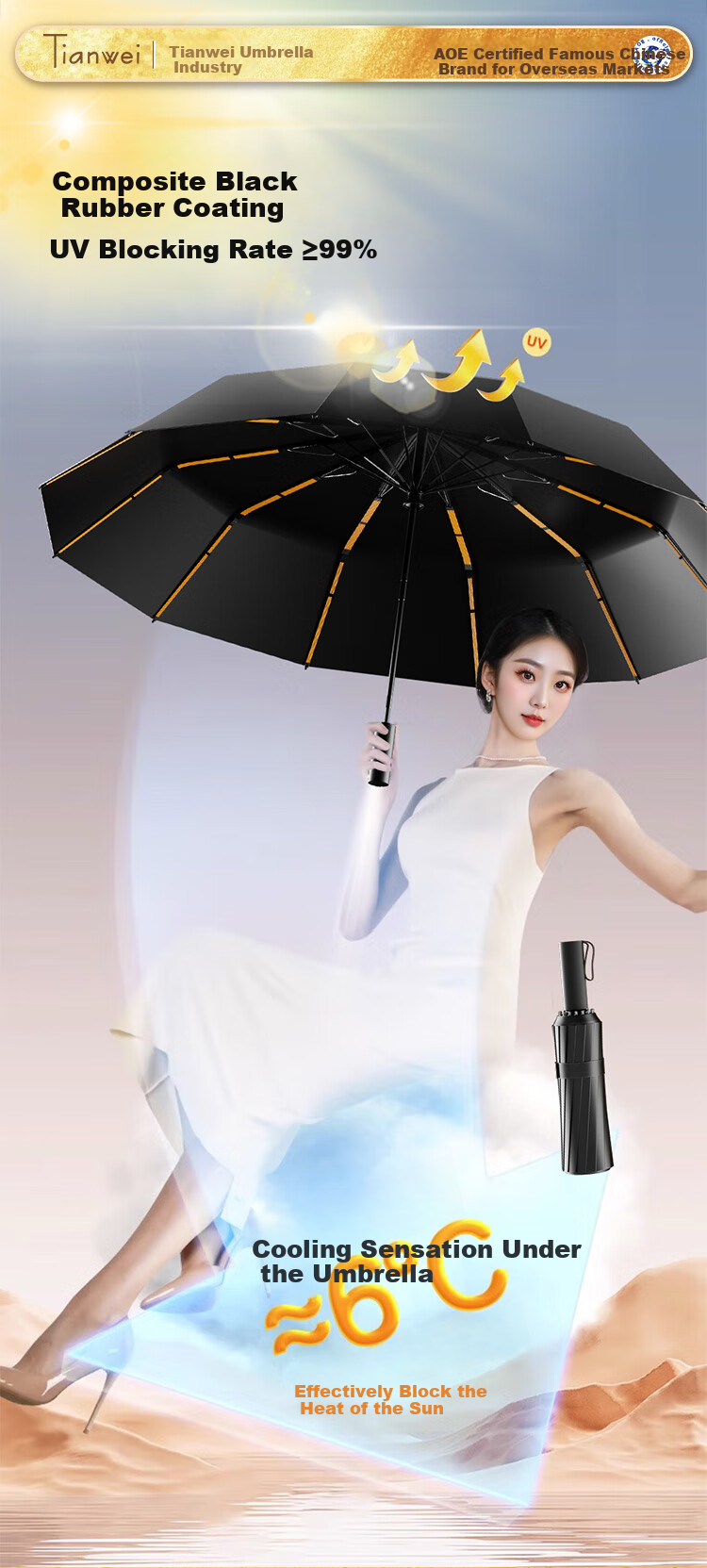 Tianwei Umbrella, Fully Automatic Windproof, Enlarged And Reinforced, No Folding Required, Easy to Open in One Second, Flat And Even [Black Technology - Truly Foldable Umbrella] 6