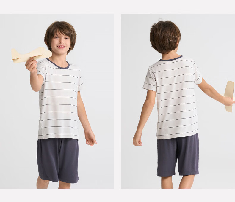 AIMER KIDS Boys' Loungewear Set: Modal Striped Tank Top And Shorts - Blue And White Stripes, Size 130 15