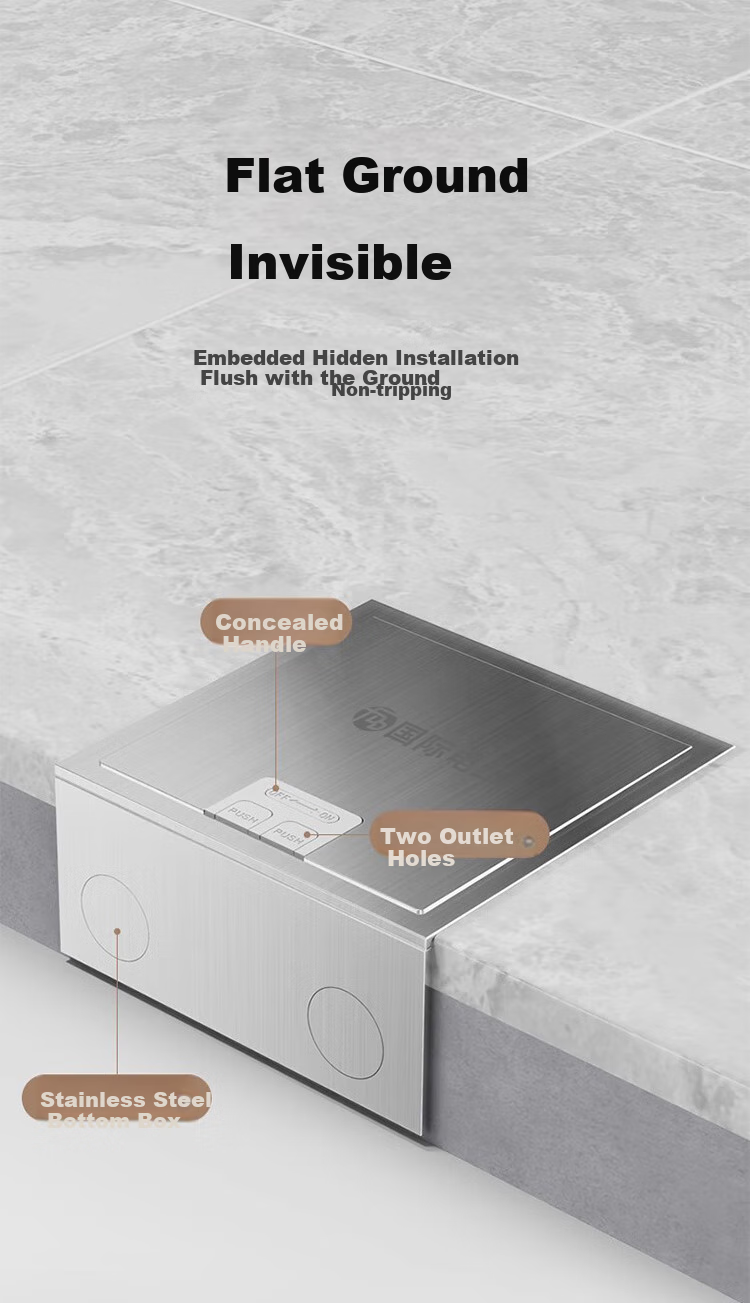 FDD Flat Invisible Floor Socket, Hidden Stainless Steel Waterproof Recessed Floor Socket, Ultra-Thin Floor Socket, Ten-Hole 4