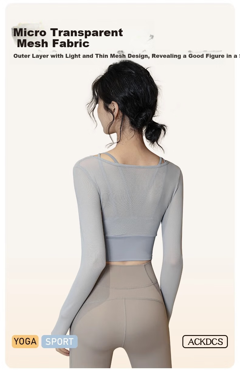 ACKDCS Stylish Yoga Top for Women, Spring New Style with Chest Pads, Sports Tennis Shock-Absorbing Long Sleeve Pilates Fitness Wear 6