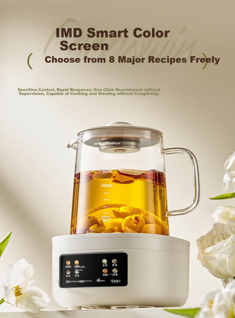 Royalstar Health Pot, All Glass, No Glue, Constant Temperature Kettle, Water Boiler, Tea Maker, 1.2L Household Office Flower Tea Pot, Health Cup, Mid-Autumn Festival Gift, 24H Heat Preservation YSH1280 10