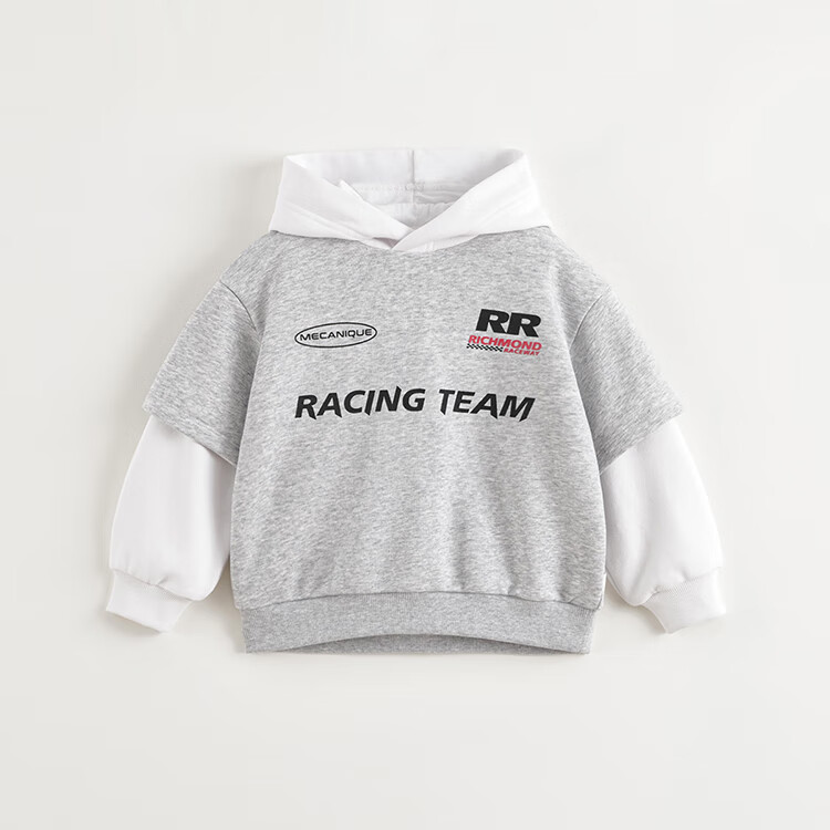 MARC&JANIE Boys' Trendy Racing Car Faux Two-Piece Hoodie, Children's Hooded Top, Spring 2025 Collection, 250050