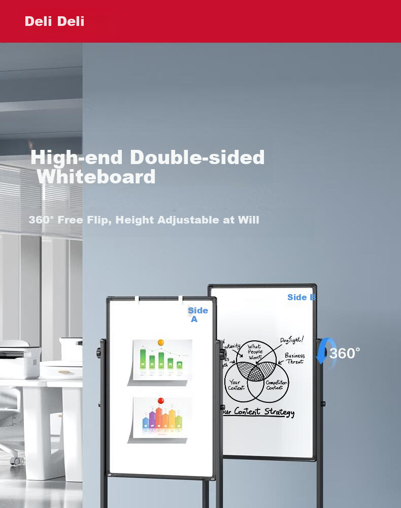Deli High-End Home Model 60*90cm H-Shaped Stand Whiteboard, Double-Sided Writing Movable Height Adjustable Children's Drawing Board/office Meeting Whiteboard Blackboard/writing Board 50091 1