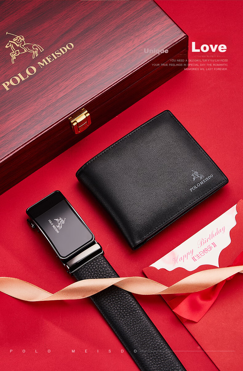 POLOMEISDO Men's Leather Belt And Wallet Set, Genuine Leather Gift Box, Self-Operated Birthday Present for Boyfriend, Husband, Father, Practical Gift 3