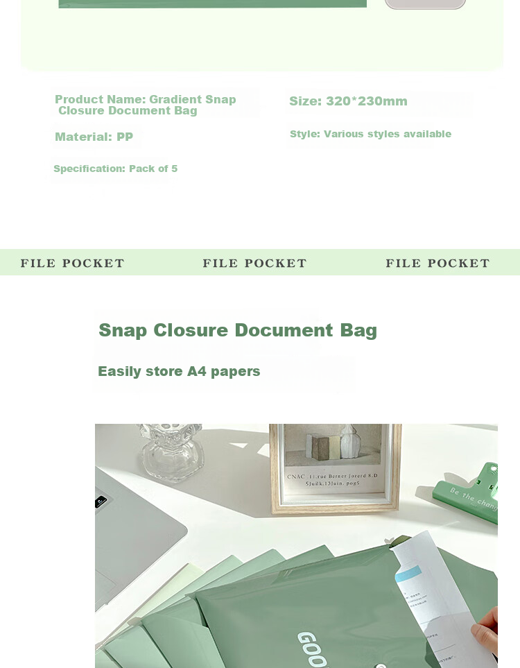 Shaonianban File Folders, Gradient A4 Button Closure Document Sleeves, Student Subject Pouches, Exam Paper Storage Pouches, Thick Large Capacity Filing Bags, All 4 Color Sets, 20 Pieces Per Set 3