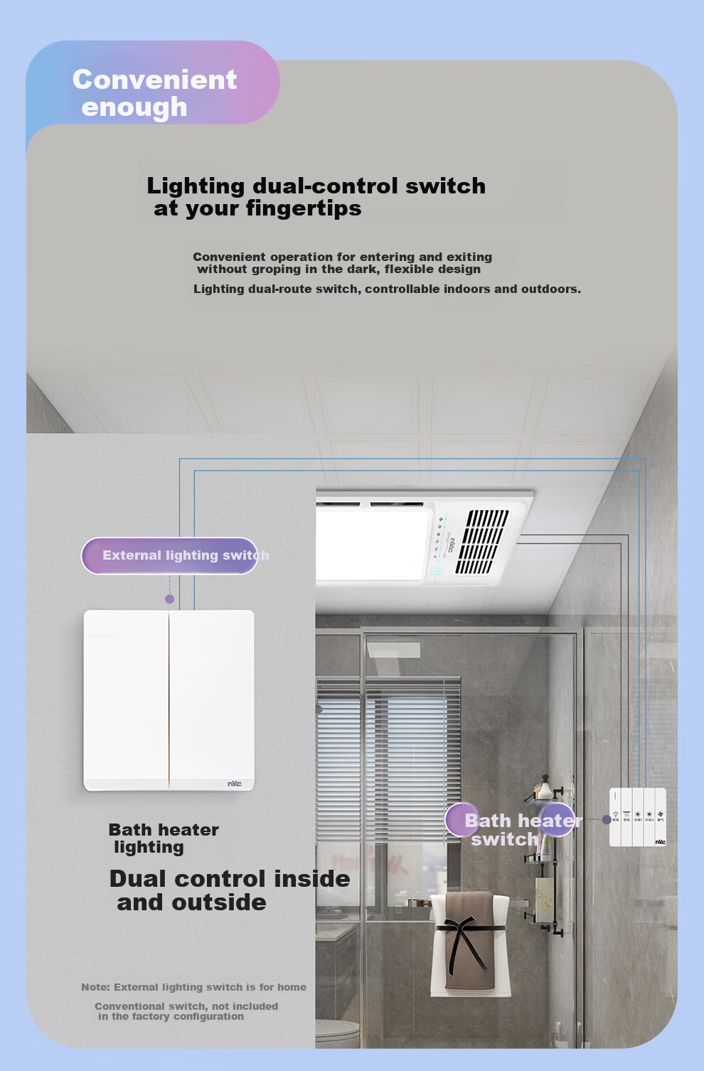 NVC Bathroom Heater with Dual Motors, 2600W, Exhaust Fan, Lighting, Integrated Warm Air Blower, 357B Integrated Ceiling-Mounted Unit 4