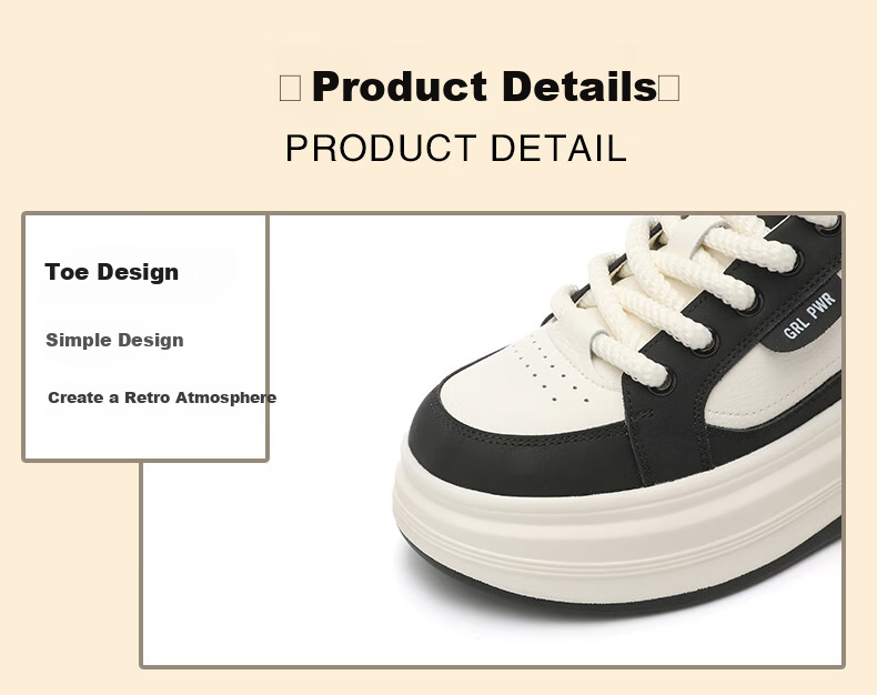DAPHNE Thick-Soled Platform Sneakers for Women, Versatile Panda Shoes, Sports Casual Shoes, Platform Heightening White Sneakers for Women, Black, Size 36 10