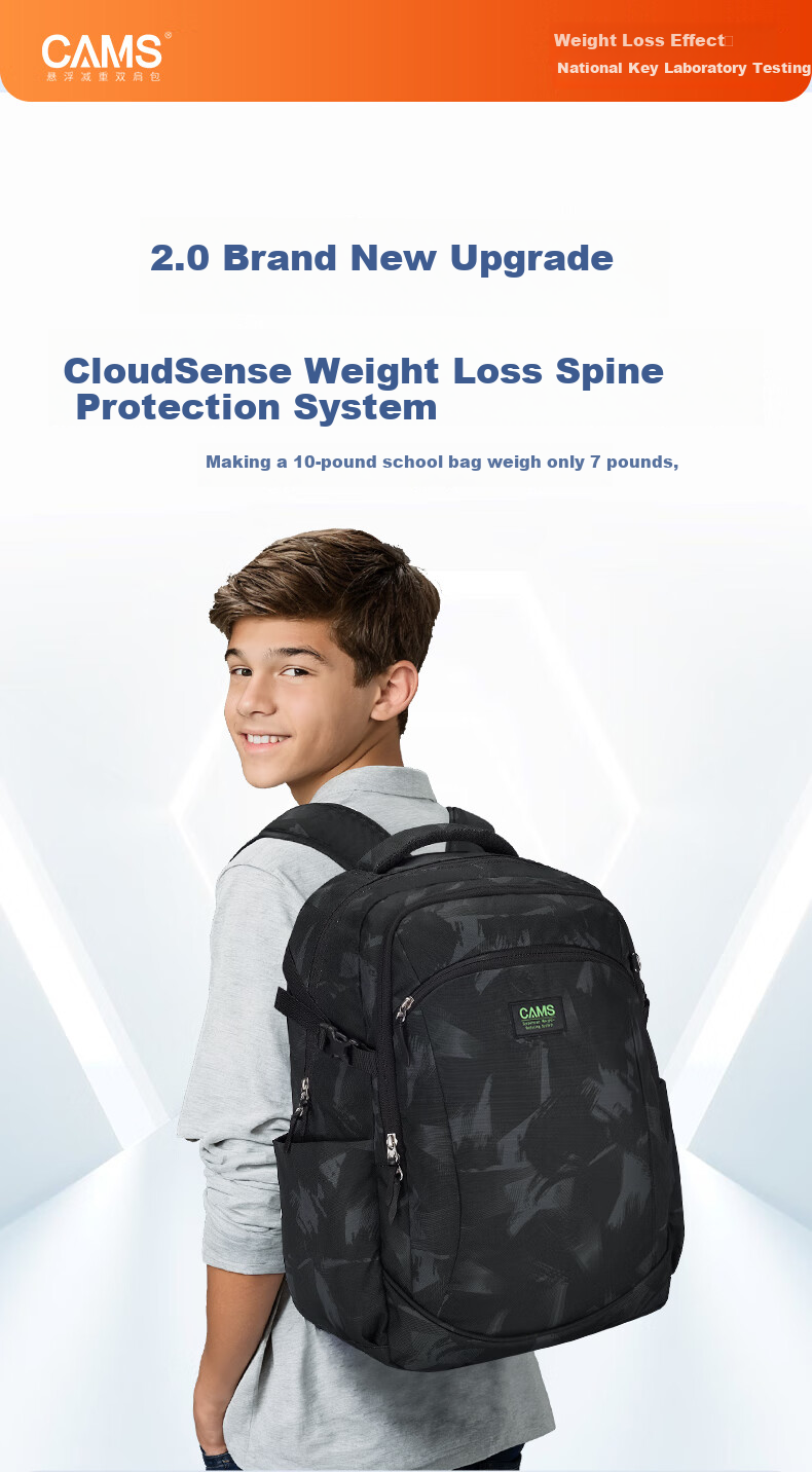 CAMS 2.0 Cloud-Feel Suspended Weight Reduction Backpack for Middle And High School Students, Large Capacity Lightweight Spine-Protecting Shoulder Bag for Men And Women S09602 1