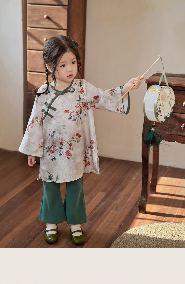 LUSON Chen Da Zhu Xiao O Bao Girls' Chinese-Style Qipao Dress Set for Spring And Autumn 2025, Baby Girl Tang Suit Thin Dress 5