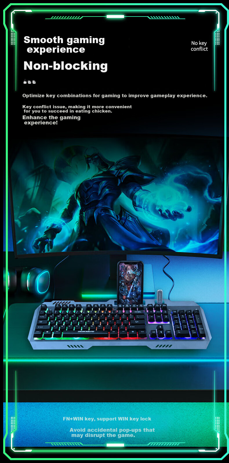 GESOBYTE G108X Mechanical Feel Keyboard And Mouse Combo Wired Keyboard And Mouse Set Gaming Office Home Computer Keyboard PUBG Set Metal Panel Black 5
