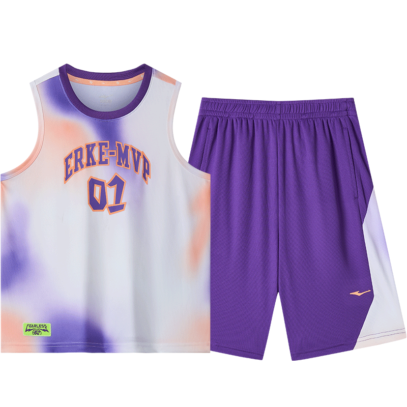 ERKE Boys' Sportswear Set for Older Children, Summer Sleeveless Basketball Outfit for Kids, Amethyst Purple, Size 140