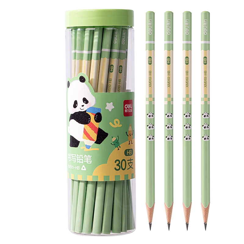 Deli Panda Triangular Writing Pencils, 30 Pieces, HB Lead, Natural Wood, for Students' Exams, Sketching, Drawing, Writing Practice, XM911-HB, Back-To Stationery