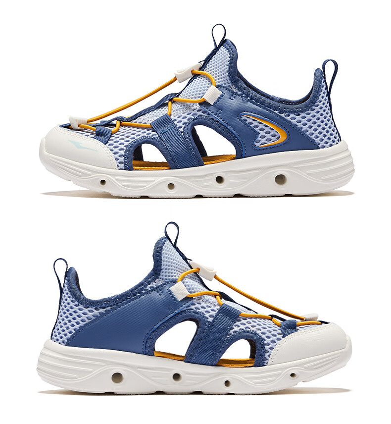 ERKE Children's Shoes, Boys' Casual Shoes, Kids' Drawstring Sandals, Beach Sandals, Sky Blue/ink Blue, Size 30 54