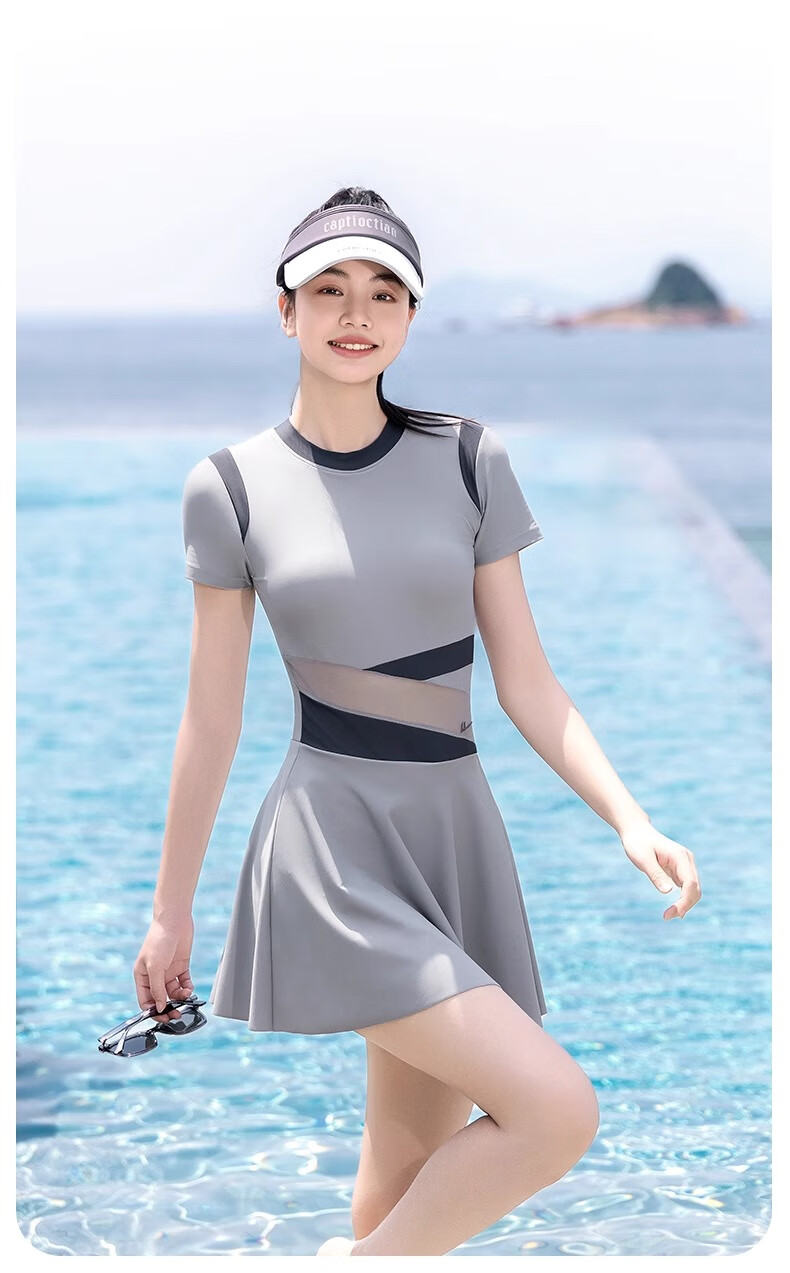 Huili Conservative Slimming Swimsuit for Women, Popular Sexy Skirt-Style High-End Hot Spring Swimwear 15009BH Black XL 4