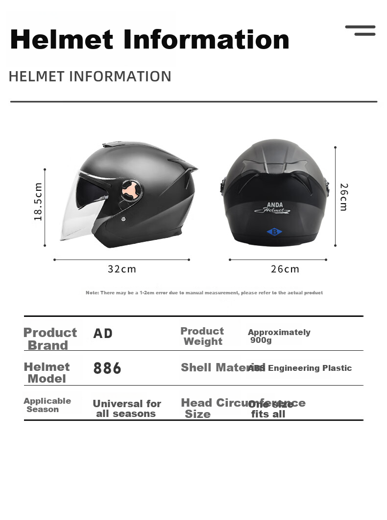 AD New National Standard 3C Certified Electric Vehicle Helmet for Men And Women, All-Season Universal, Electric Scooter Safety Helmet, Men's Summer Sun Protection Breathable Lightweight Riding Double Visor Half Helmet 886 Matte Black 17