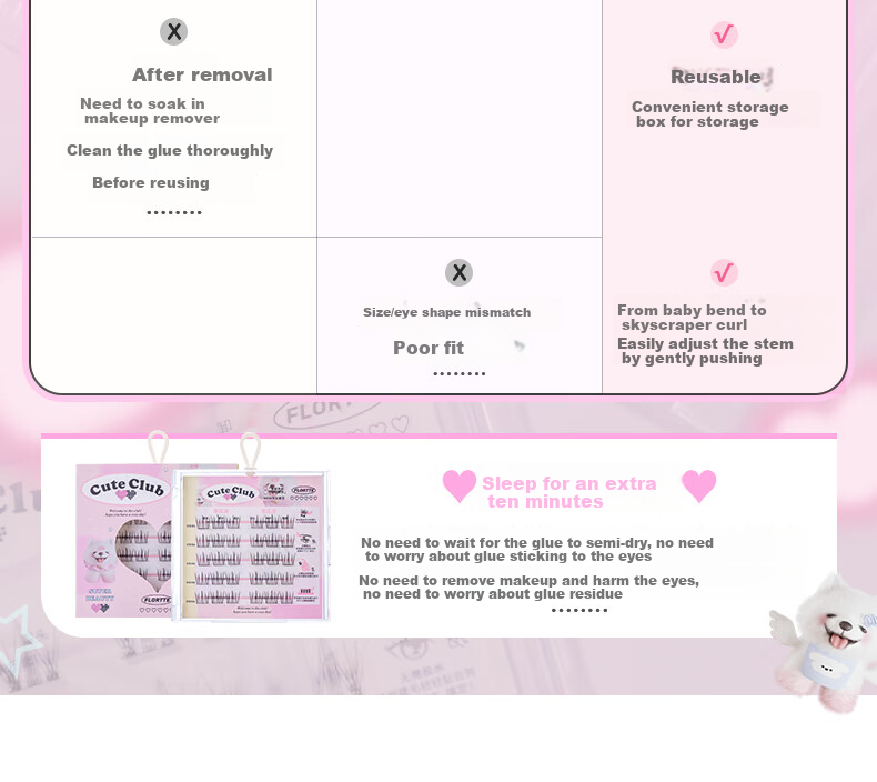 FLORTTE Glue-Free False Eyelashes, Segmented Self-Adhesive Eyelashes, Natural, Removable, Beginner-Friendly, Qixi 04# Natural Beauty 7