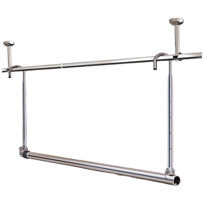 Baoyouni Balcony Clothes Drying Rod, 4-Level Adjustable Extendable Top-Mounted Lifting Stainless Steel Drying Rack, Hanging without Drilling, Quilt Drying Pole