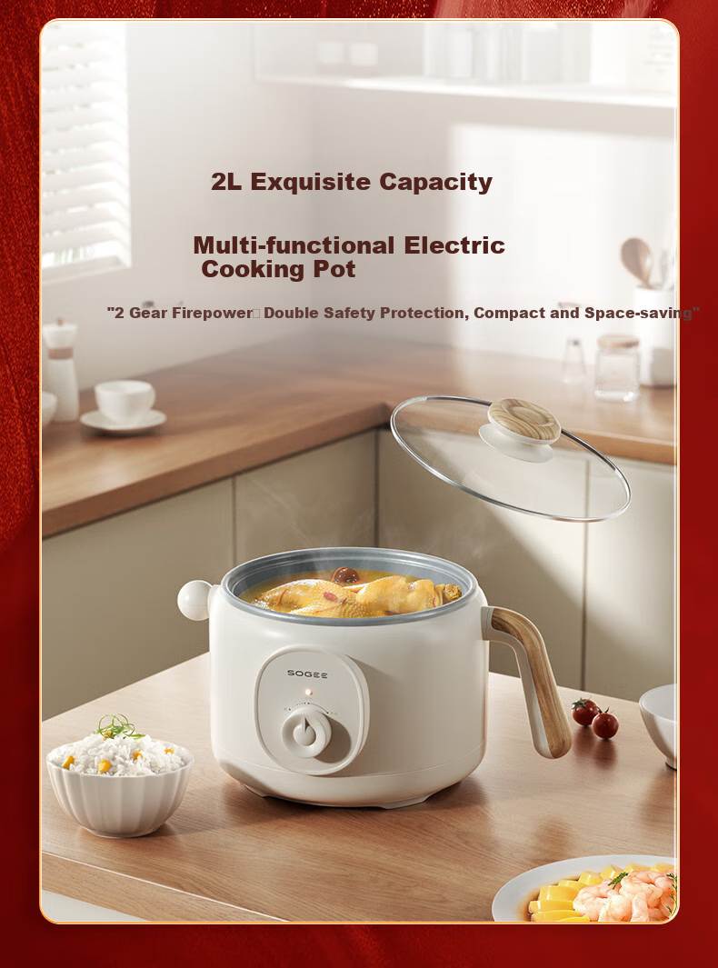 Xiaozhi 2L Electric Cooking Pot, Low-Sugar Rice Cooker, Electric Hot Pot, Small Electric Pot, Dormitory Steamer, Instant Noodle And Hot Pot, Smart Computer-Controlled Multifunctional Pot DZG08DT [New Year's Gift] 1