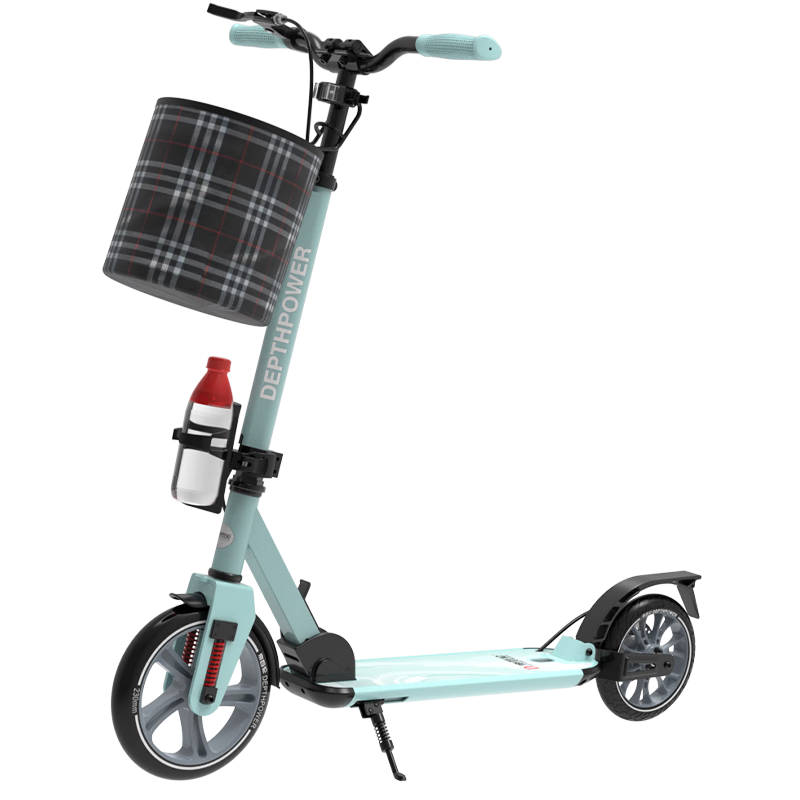 DEPTHPOWER Adult Scooter with Triple Shock Absorption, Foldable Balance Board, Dual Brakes, Steering, Safety Limiter, Flagship Green Color with Free Gift