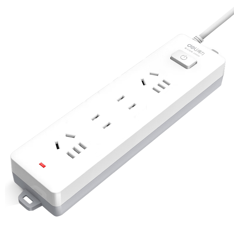 Deli 3C Certified National Standard Safe Power Strip, Power Bar/Extension Cord/Power Board/Surge Protector, 4 Outlets with Master Switch, Total Length 2 Meters, 18251
