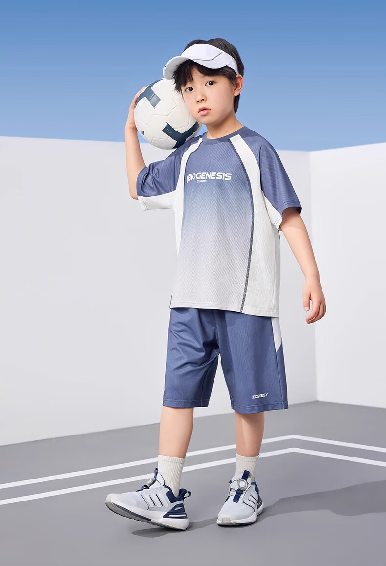 Zuoxi Boys' Quick-Dry Sports Summer Set, 2026 New Style Children's Short-Sleeve Basketball Outfit, Two-Piece Trendy Set, Blue, Size 160 8