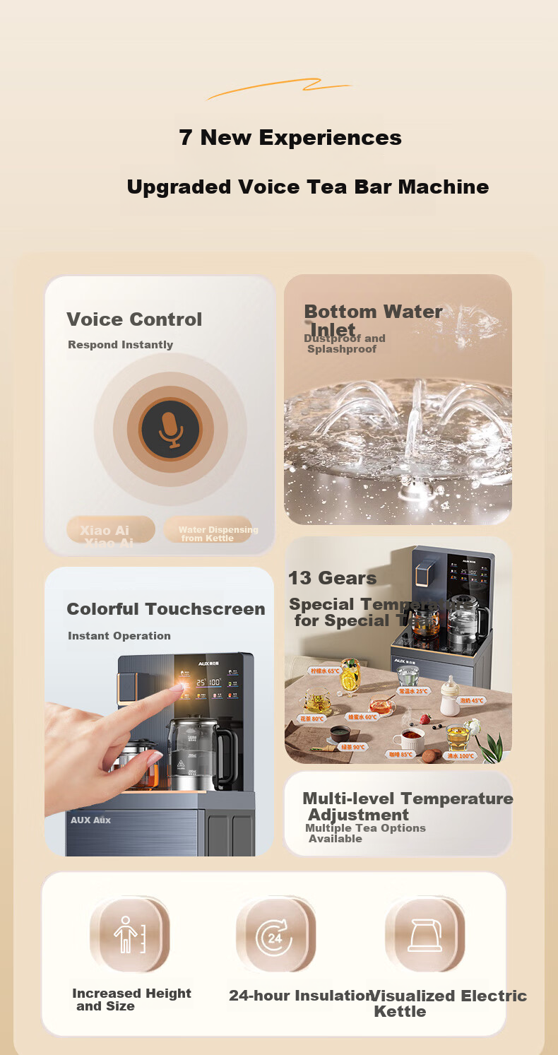 AUX Newly Upgraded Heightened Model, Electric Kettle with Water Outlet at Bottom for Dust Prevention And Splash Protection, One-Touch Control, Dual Temperature Display, Large Screen, Hot And Warm Tea Bar Machine YCY-55 2